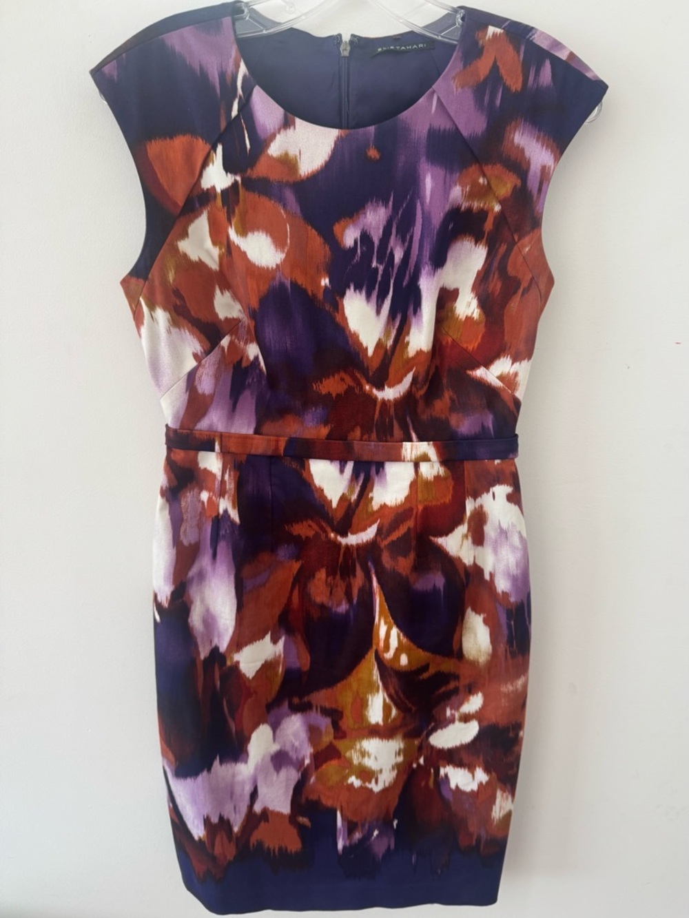 Elie Tahari Purple and Brown Floral Watercolor Dress Size 4